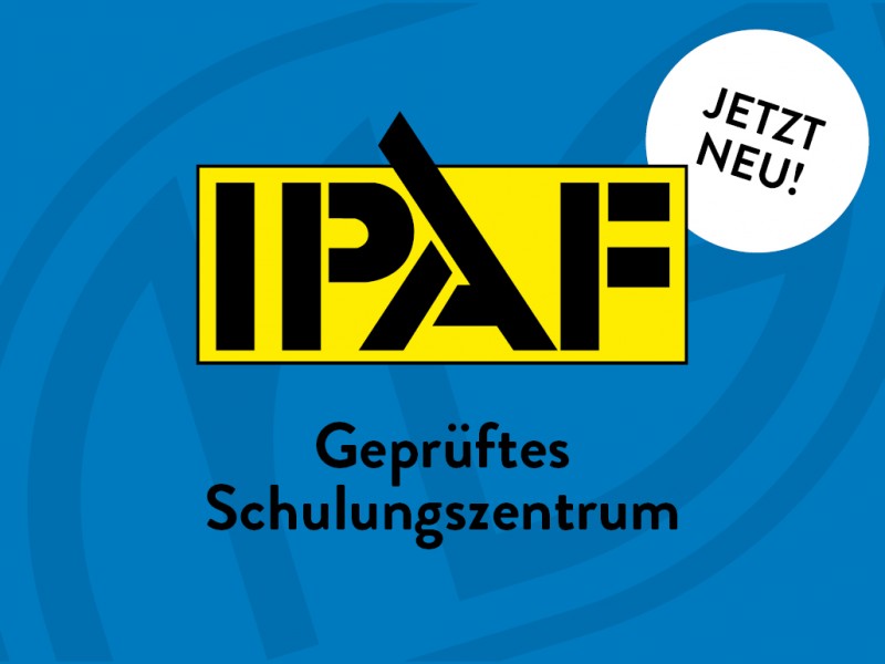 IPAF-Logo mit Logo von Mayer & Schöftner im Hintergrund